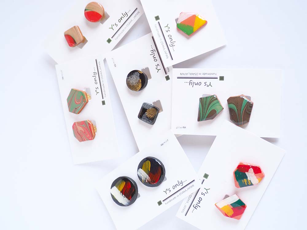 マーブリング・ペインティング本革のピアス7種