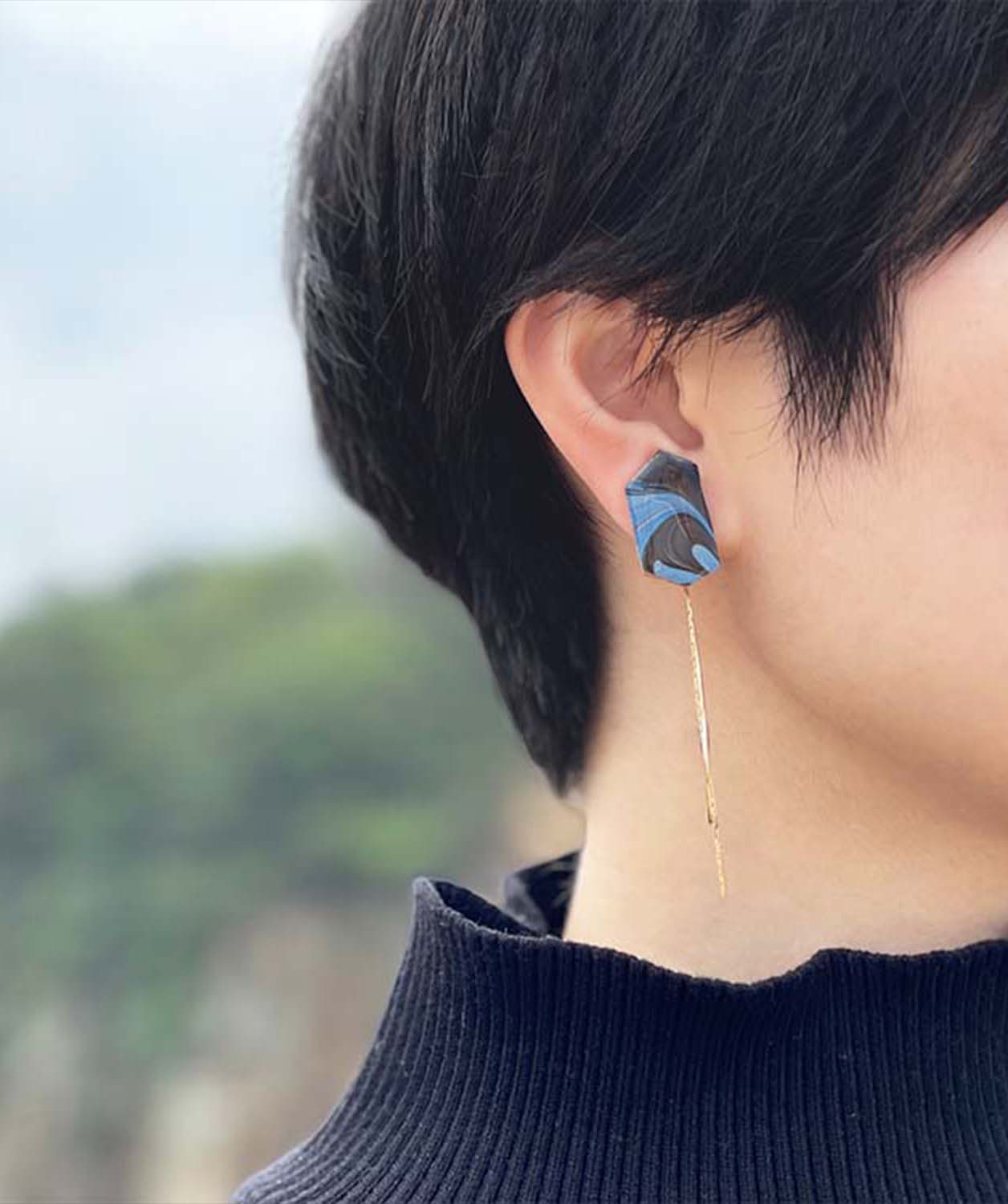 マーブリング本革のピアス