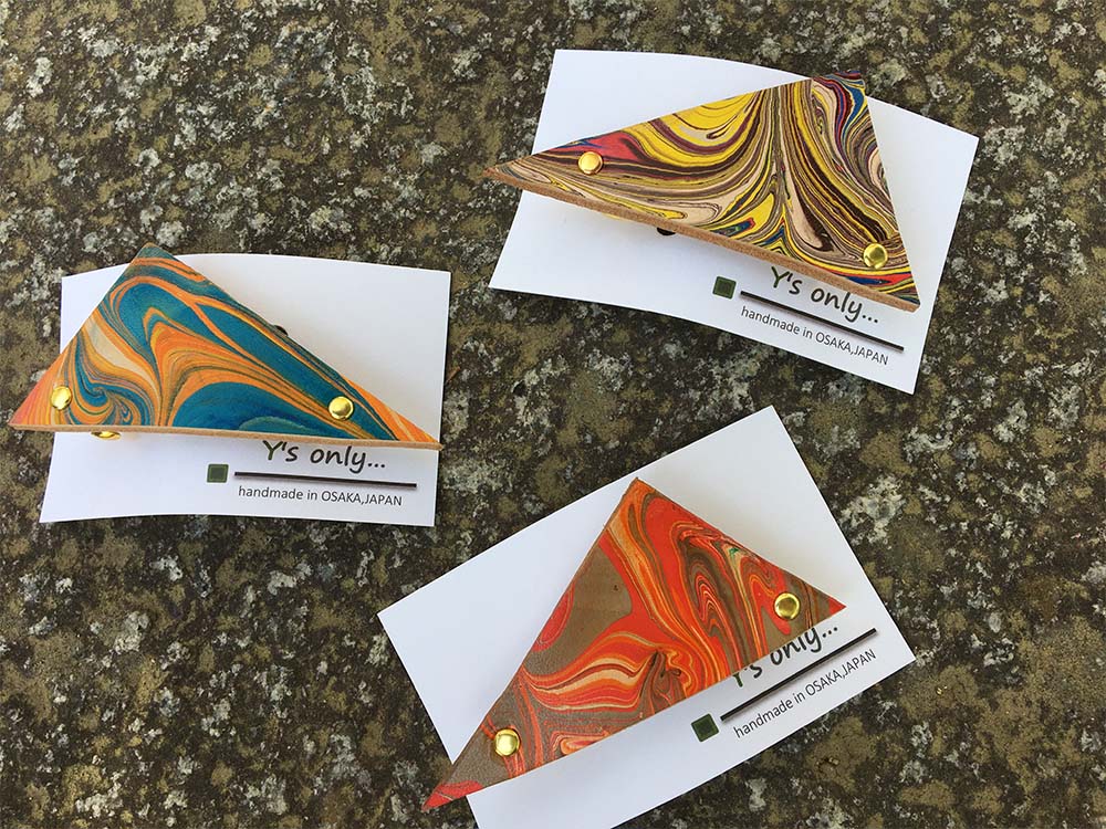 マーブリング本革のバレッタ3色